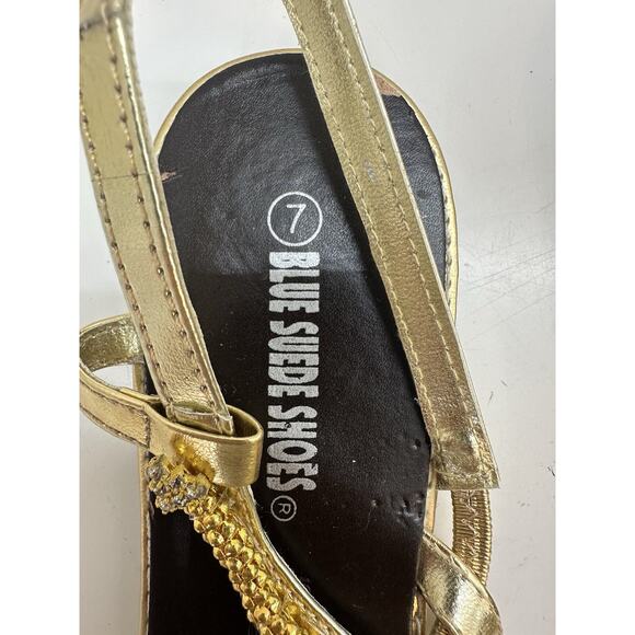Blue Suede Shoes Womens Sandals Flats Size 6 (37) Gold Snake Wrapped - Picture 4 of 8